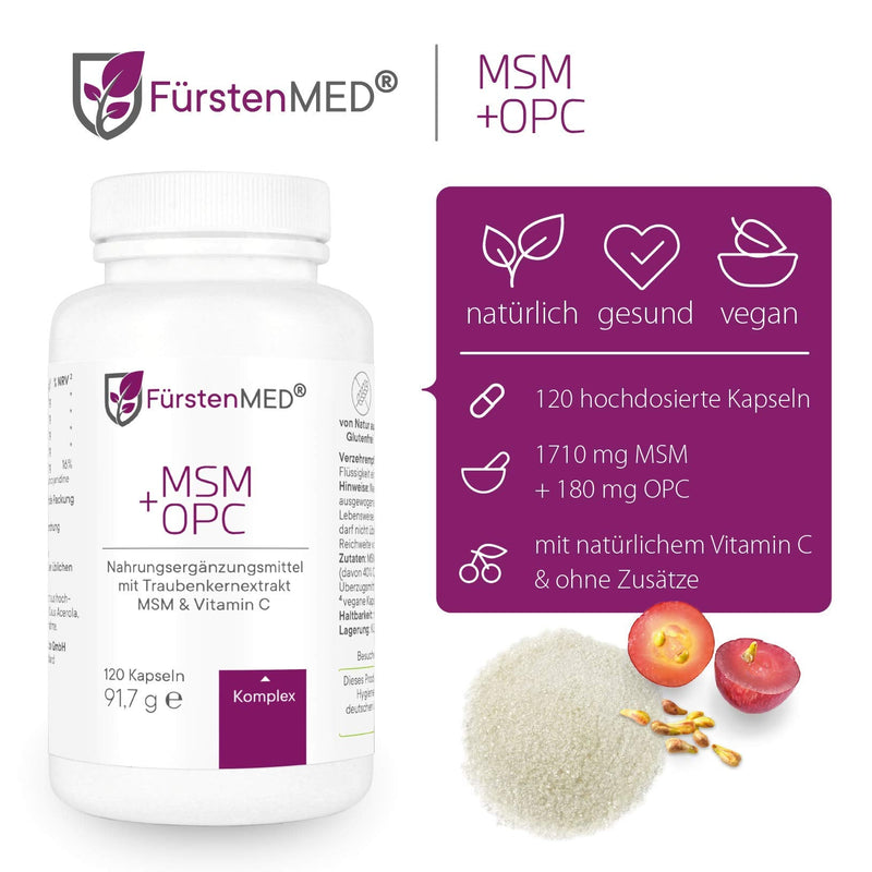 FürstenMED® MSM capsules - 1420mg MSM powder + OPC 427mg & vitamin C per daily dose - MSM capsules high dosage & vegan - high-quality organic sulfur - NewNest Australia