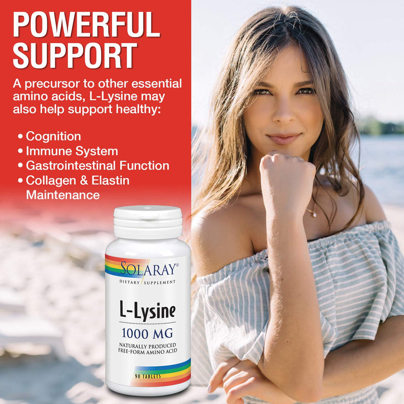 Solaray L-Lysine, Free-Form 1000mg | Amino Acid | Healthy Cognitive, Immune System, Bones & Skin Support | 90ct, 30 Serv - NewNest Australia