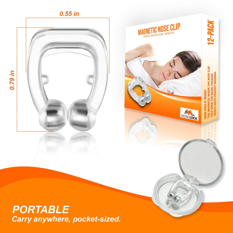 Mobi Lock Magnetic Anti Snore Clip (Pack of 12) - Silicone Snoring Nose Clip - A Simple Solution for Nasal Snorers - Reusable Snoring Device to Enjoy a Peaceful Night's Sleep Beauty - NewNest Australia