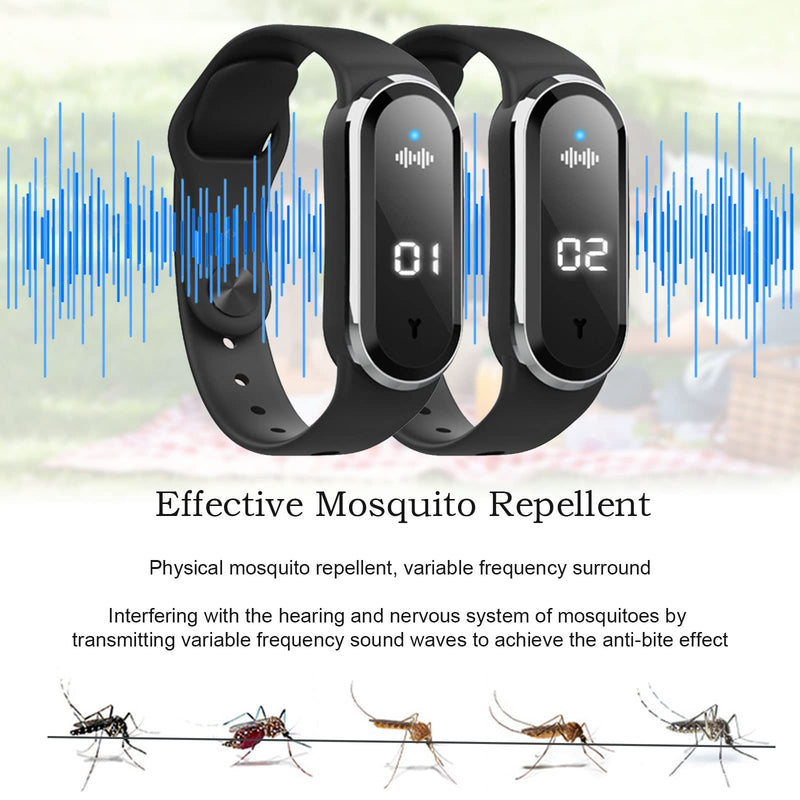 Mosquito Repellent Bracelets Ultrasonic Anti-Mosquito Wristband Electronic Repeller Bands Watch Pest Control Insect Guards USB Charging/Waterproof for Children and Adults (Black) Black - NewNest Australia