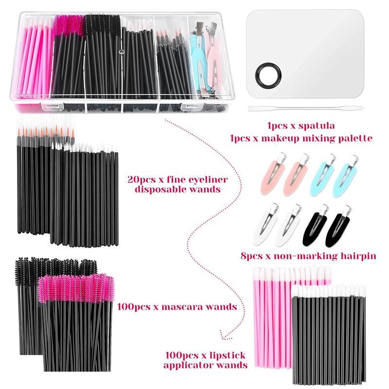 Disposable Makeup Applicators Kit, Shynek Makeup Mixing Palette with Spatula and Disposable Makeup Brushes Tools Mascara Wands, Lip Goss Applicators, Makeup Hair Clips with Organizer Box Black and Pink - NewNest Australia