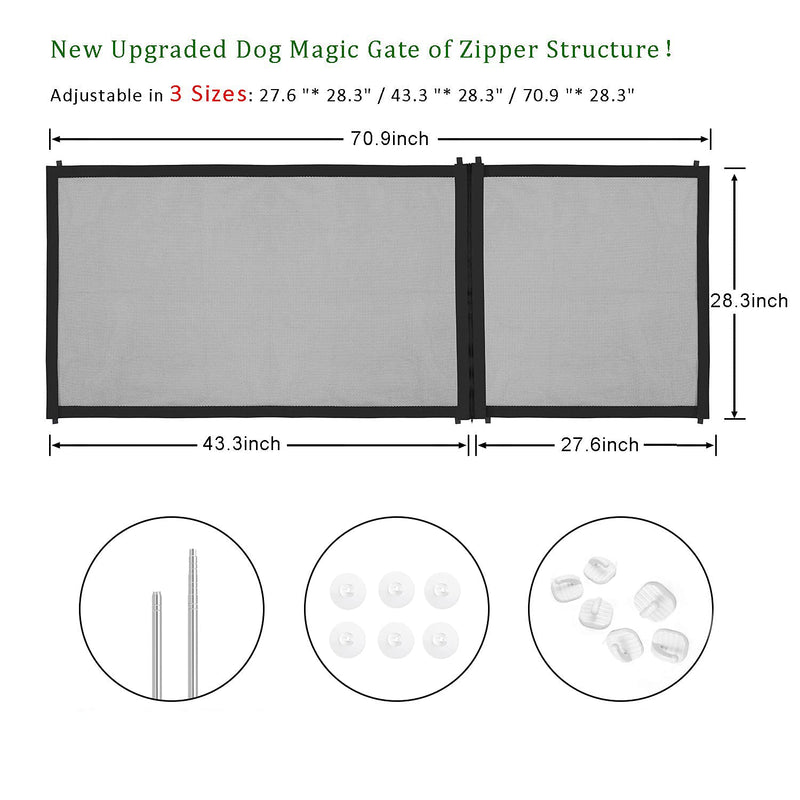 Magic Gate for Dogs,Portable Folding Pet Guard Mesh Safe Gate Lsolated Gauze,3 Adjustable Sizes(70.9"/43.3"/27.6") with Zipper Design and 8 Sticky Hook,Easy Install Anywhere - NewNest Australia