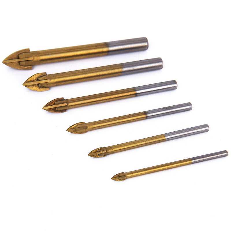 HOMEIDOL 6pcs Titanium Coated Glass Drill Bits Set 4 Cutting Edges Cross Spear Head Drill for Ceramic Tile Marble Mirror and Glass, 4mm 5mm 6mm 8mm 10mm 12mm - NewNest Australia