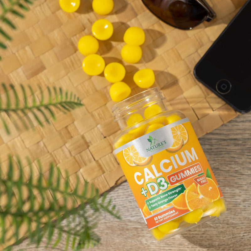 Calcium Gummies Sugar Free with Vitamin D3 - Highly Concentrated Calcium Carbonate and Vitamin D Gummy Chews Support Bones and Teeth - Non-GMO, Tasty Orange Flavor, for Everyone - 60 Gummies 60 Count (Pack of 1) - NewNest Australia