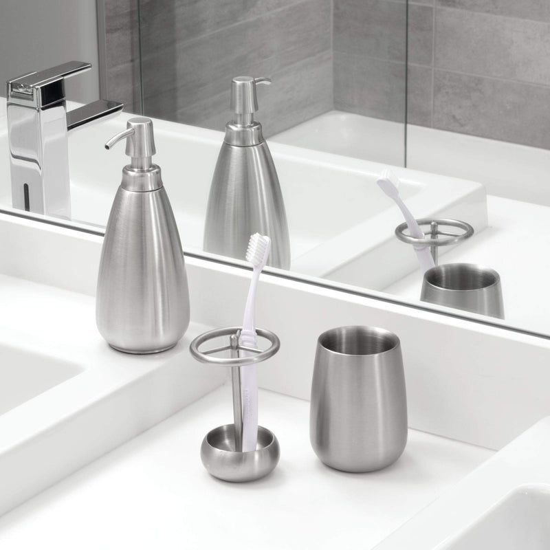 iDesign Nogu Metal Toothbrush Holder Stand for Bathroom Vanity, Countertops, Stainless Steel - NewNest Australia