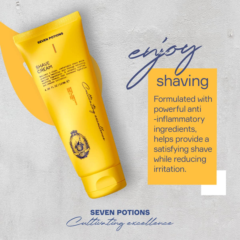 Seven Potions Lathering Shaving Cream for Men – Smooth, Irritation-free Shave – Soothing, Hydrating, Moisturising Shave Soap – Natural, Vegan, Cruelty-Free (120ml) - NewNest Australia