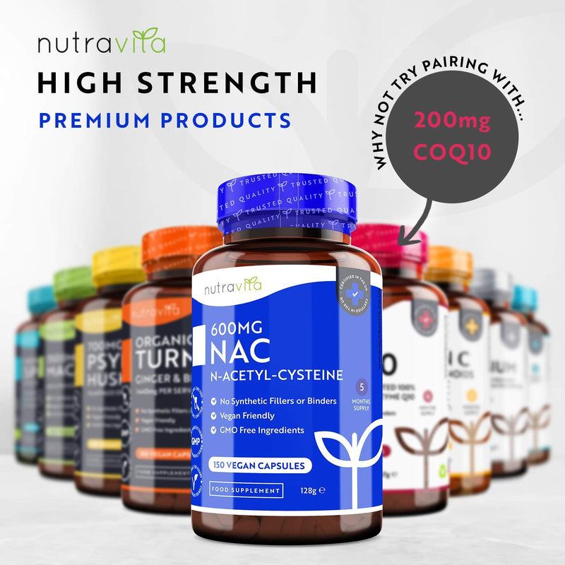 NAC N-Acetyl-Cysteine 600mg – 150 Vegan Capsules – 5 Months Supply of NAC Supplement – High Bioavailability – No Synthetic Fillers & Binders – Made in The UK by Nutravita - NewNest Australia