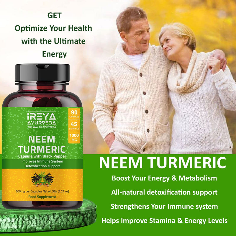 Neem Turmeric Capsules with Black Pepper Neem Herbal Supplement, Ayurvedic Herbal Cleanser, Detoxification, Enhances Skin Health and Immunity (90 Capsules) 90 Count (Pack of 1) - NewNest Australia