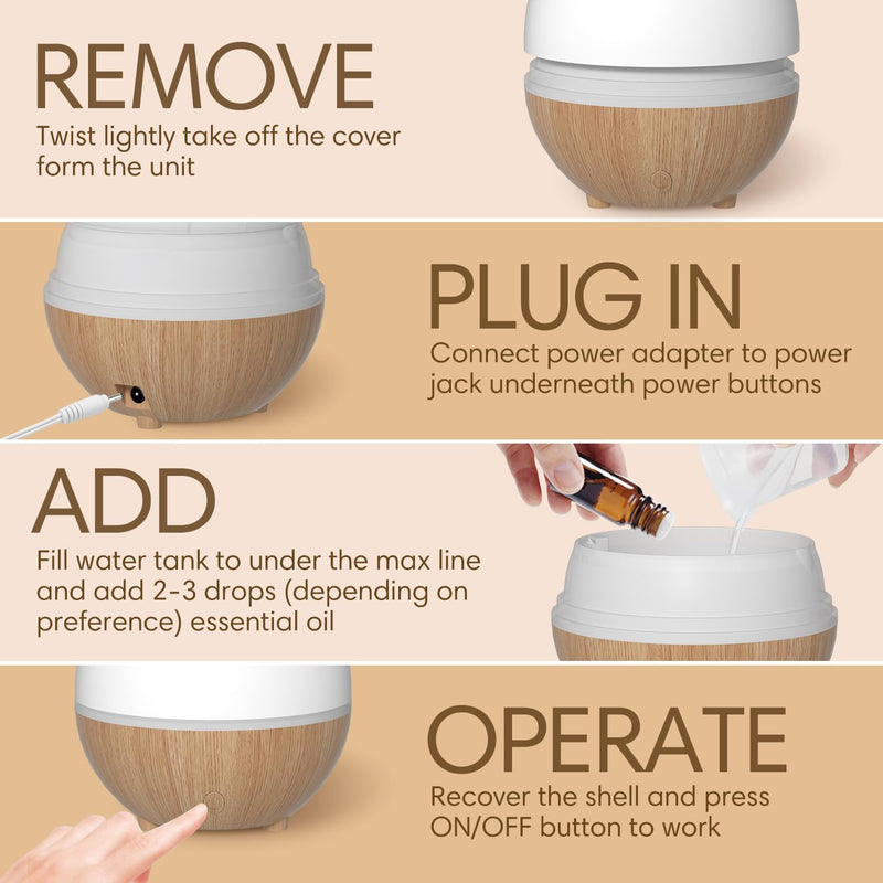 SALKING Aroma Diffuser, 100ml Small Ultrasonic Aromatherapy Diffuser for Essential Oils, with Automatic Shut-Off Function, Warm White Light White Wood Grain Diffuser for Home Office or Yoga - NewNest Australia