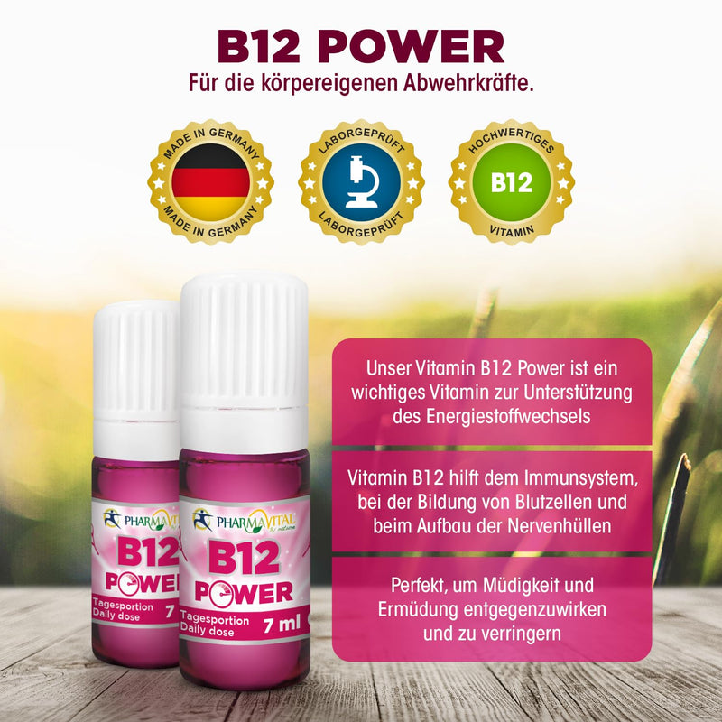 Pharmavital B12 Power Drinking Ampoules With Vitamin B12 Supports Energy Metabolism, Nervous System, Helps Against Fatigue - 10 Shots - 25Œºg Vitamin B12 Per Daily Dose In Raspberry Flavor - NewNest Australia