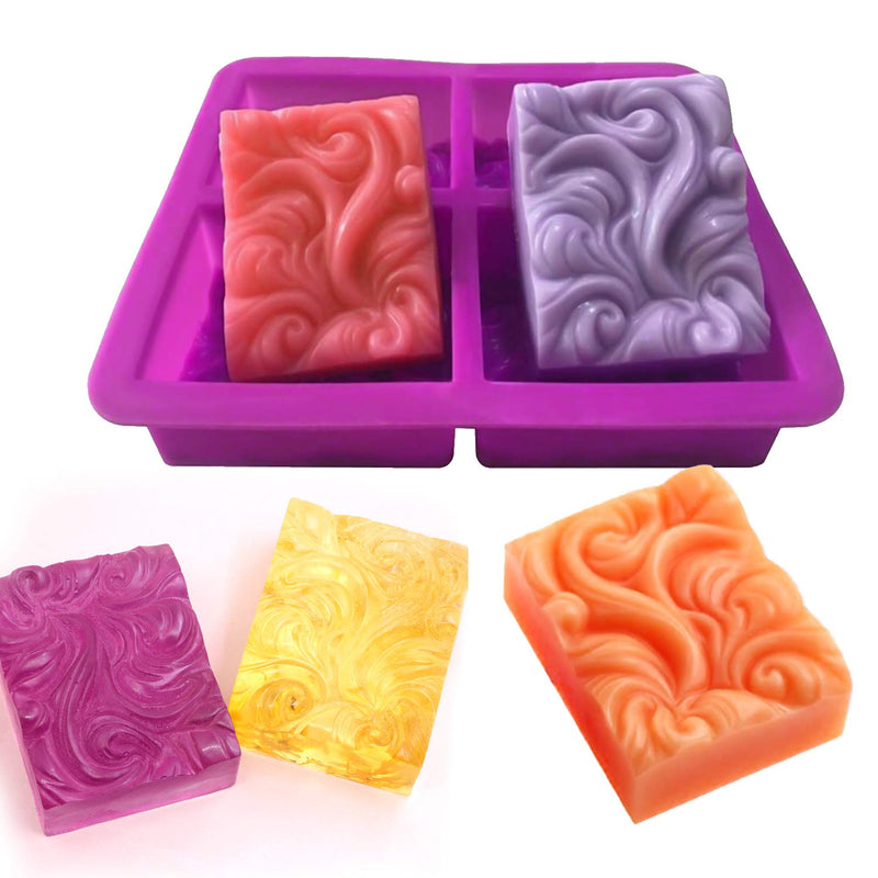 Palksky 2 Pack 4-Cavity Ocean Wave Soap Mold/Silicone Sea Wave Cake Pan for Jelly Pudding Mousse Mould/DIY Handmade Nautical Cloud Swirls Pattern Soap Mold for Goat Milk Soap (3.5 Oz Cavities) - NewNest Australia