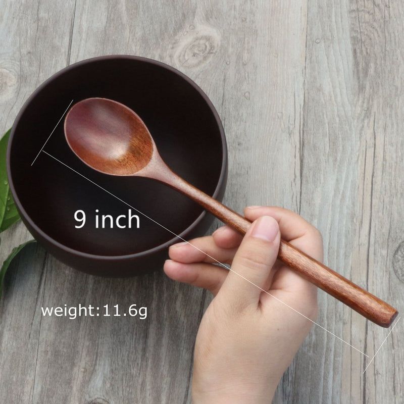 NewNest Australia - Wooden Spoons, 6 Pieces 9 Inch Wood Soup Spoons for Eating Mixing Stirring, Long Handle Spoon with Japanese Style Kitchen Utensil, ADLORYEA Eco Friendly Table Spoon 