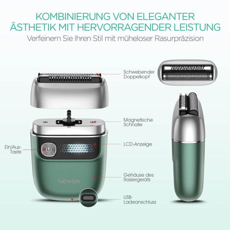Voyor Foil Shaver, Portable Shaver Men'S Electric Wireless And Rechargeable Usb Mini Shaver For Shaving Beard, Head And Face Wet & Dry Ideal For Travel Er300 (Green) - NewNest Australia
