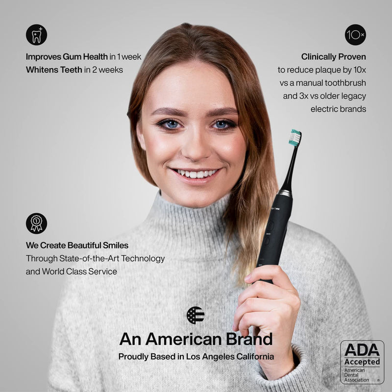 AquaSonic Black Series Ultra Whitening Toothbrush – ADA Accepted Electric Toothbrush - 8 Brush Heads & Travel Case - Ultra Sonic Motor & Wireless Charging - 4 Modes w Smart Timer - Sonic Electric - NewNest Australia