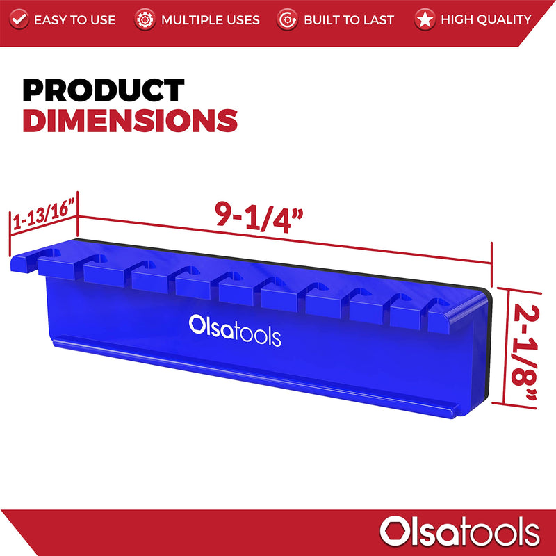 Olsa Tools Magnetic Wrench Holder Organizer (Blue) | Fits SAE 3/8" Thru 15/16" & Metric 10mm Thru 19mm | Professional Grade Blue - NewNest Australia