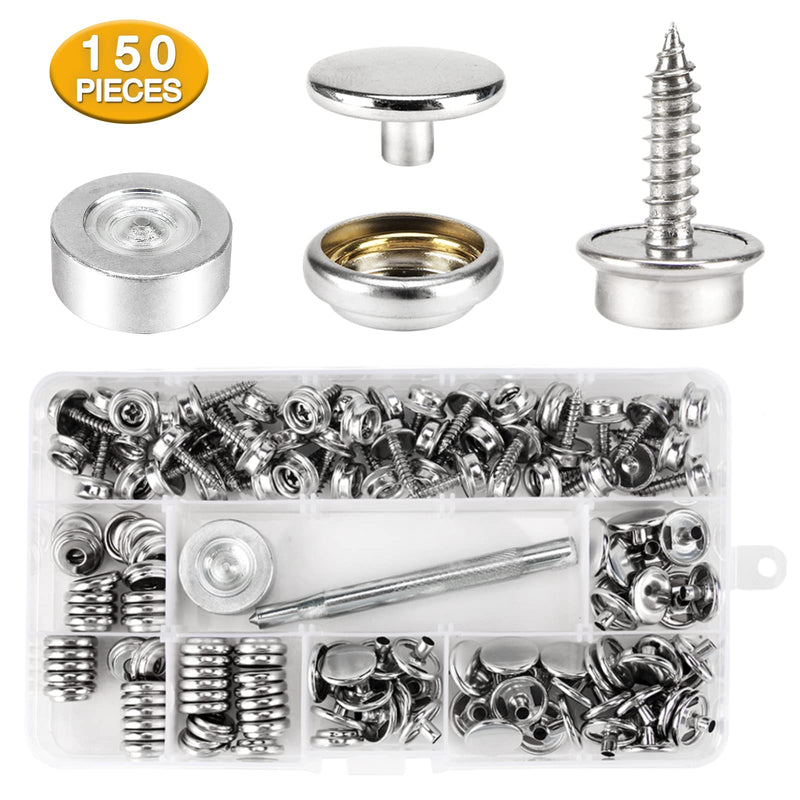 Crafts Man 150 PCS Canvas Snap Kit Tool,Metal Screws Snaps Marine Grade 3/8" Socket Stainless Steel Boat Canvas Snaps with 2 Pcs Setting Tool for Boat Cover Furniture (150 pcs) - NewNest Australia