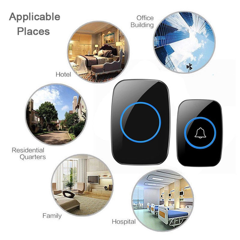 Wireless Doorbell, Waterproof Door Bell Kit, Distinguish front and rear doors, Over 1000 feet Range and 60 Chime, 5 Levels Volume and LED Flash, for Home Office Classroom 2 Push Button + 1 Plug-In Receiver Black - NewNest Australia