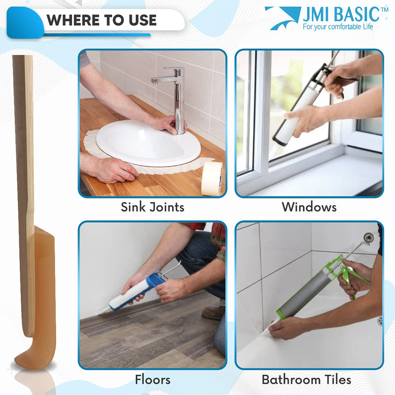 JMIBASIC Grout Caulk Finishing Tool - Assorted 4 Size Sets - Smooth Grout Sealant Silicone Caulking Tool - Rubber Spatula Spreader - Grout Sealer Applicator - Ergonomic Handle Grip (Wood) Wood - NewNest Australia