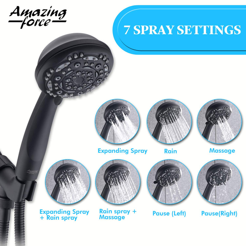 Amazing Force High Pressure Handheld Shower Heads with 7 Spray Setting Massage Spa Showerhead with Adjustable Suction Cup and Bracket 4" Handheld Shower Heads with Extra Long Hose 71 inch(6 feet)Black Black - NewNest Australia