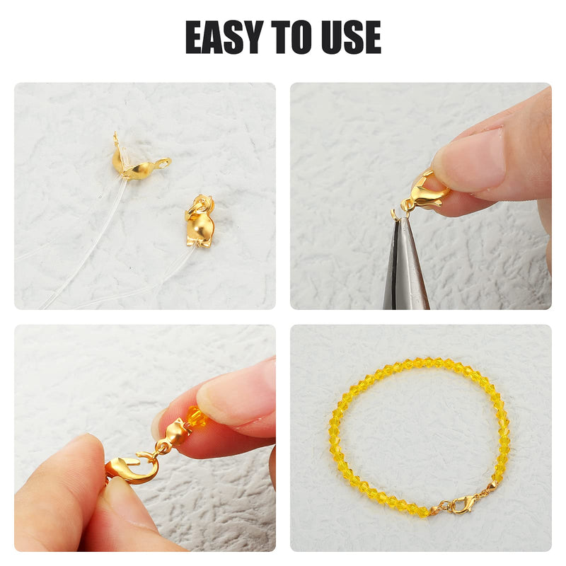 450 Pieces Jewelry Making Accessories Set Includes 200 Pieces Bead Tips Knot Covers 200 Pieces Open Jump Ring Connectors and 50 Pieces Lobster Claw Clasps for DIY Jewelry Crafts Making (Gold) Gold - NewNest Australia
