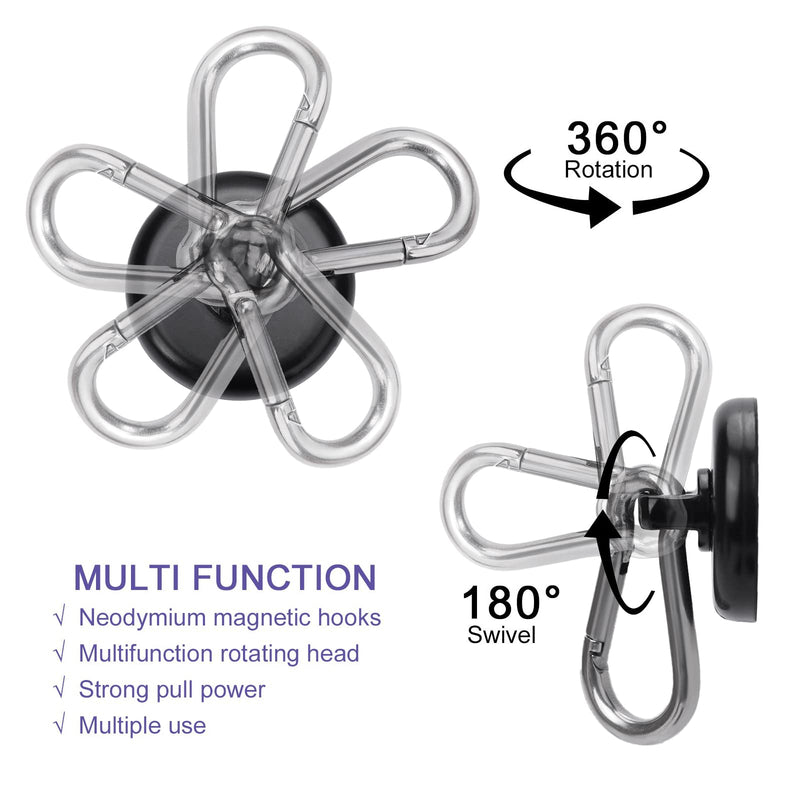 E BAVITE Carabiner Magnetic Hooks, 100LBS Strong Black Magnetic Hooks Heavy Duty with Swivel Carabiner Hook, Great for Hanging for Cruise, Garage, Kitchen, Refrigerator, Locker (6-Pack) - NewNest Australia