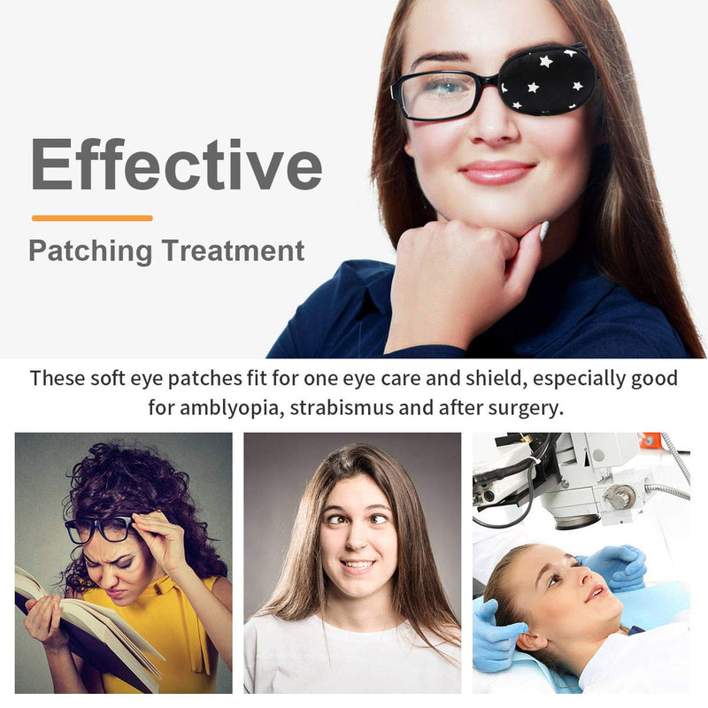 eZAKKA Eye Patches for Adults, Eye Patch for Glasses, Silk Patch for Lazy Eye Amblyopia Strabismus and After Surgery (Black with White Star+Navy) Black With White Star+navy - NewNest Australia