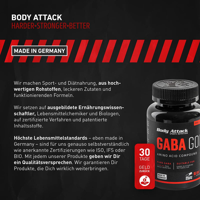 Body Attack-Gaba Gold, 80 Capsules - High-Dose Gamma Aminobutyric Acid Caps, 1000 Mg Of Pure Gaba Per Daily Portion, Gaba-Glutamine Metabolism, For All Athletes And Athletes-Made In Germany - NewNest Australia