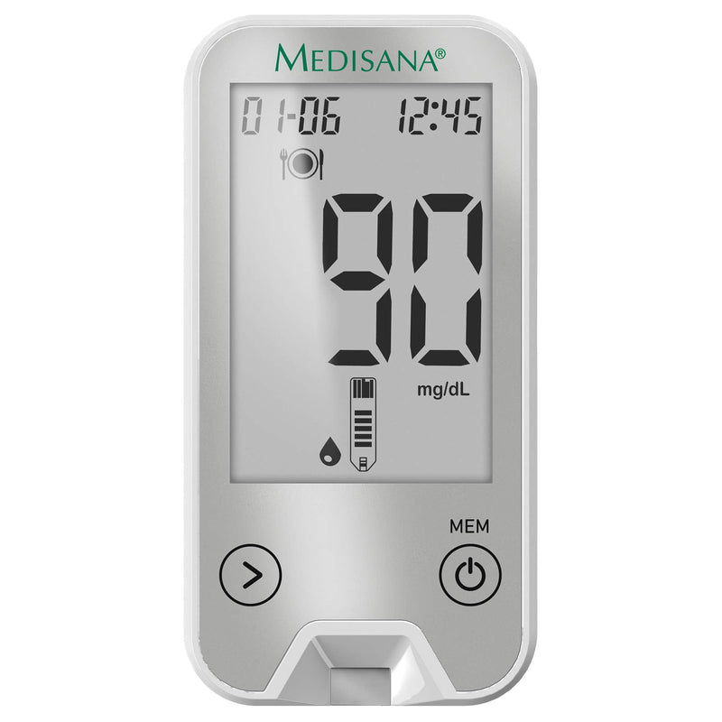 Medisana MediTouch 2 connect blood glucose meter mg/dL and mmol/L, starter set with test strips and blood lancets, blood glucose measuring system for diabetics, blood glucose level, silver edition - NewNest Australia