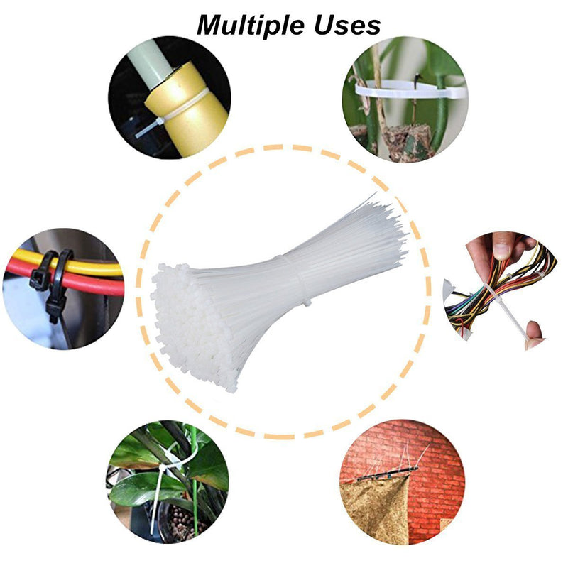NewMainOne Self Locking Nylon Cable Zip Ties,4 6 8 10 12 Inches,Width 0.16inch,500Pcs HeavyDuty Wire Tie Wraps for Home,Office,Garden,Garage,Workshop (White) White - NewNest Australia