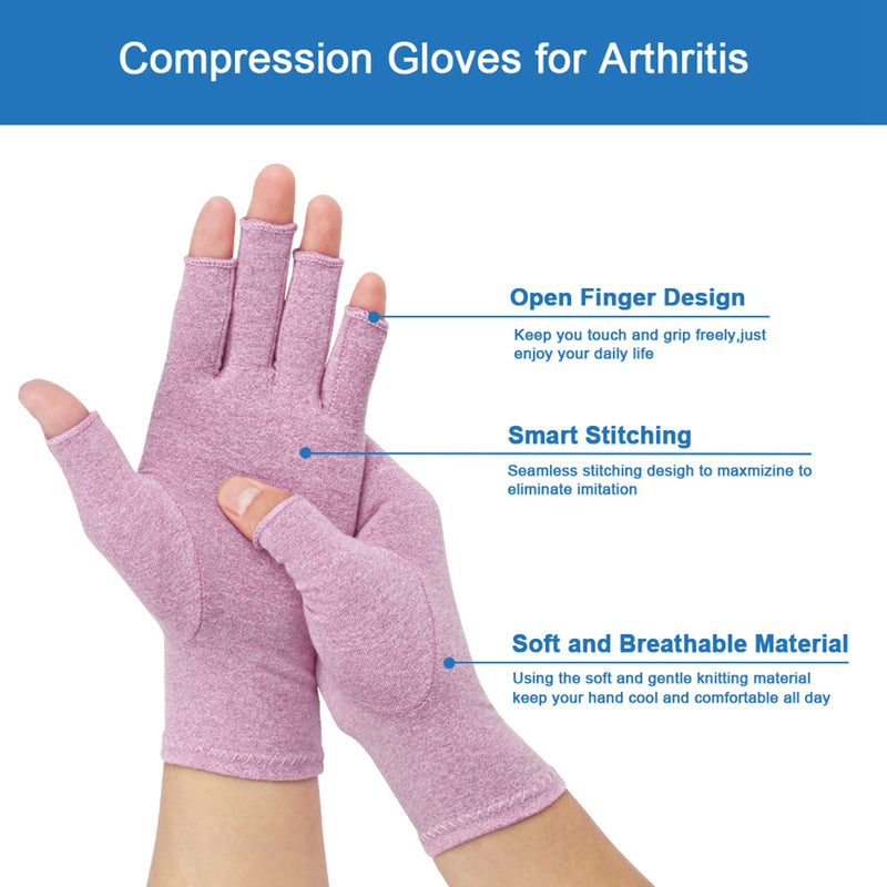 2-Pair Arthritis Compression Gloves for Alleviate Rheumatoid Osteoarthritis, Carpal Tunnel Raynauds Disease, Ease Muscle Tensi on Fingerless, Breathable & Moisture, Women and Men (Purple, Medium) Purple - NewNest Australia