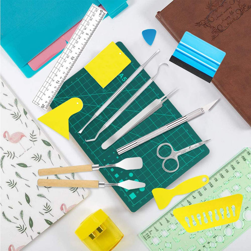 ImnBest 19 Pieces Vinyl Weeding Tools Stainless Steel Plotter Accessories HTV + 1 Piece A5 Cutting mat, DIY Craft Tool Set, Cameos, Lettering, Including Weeding Hooks, Tweezers, DIY Christmas Gift B - NewNest Australia