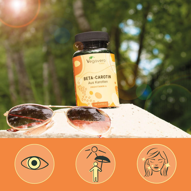 Beta carotene capsules | Price-performance winner 2024* | 100% natural from carrot extract | Tanning capsules - eyes* | German production Vegavero® | Laboratory tested, vegan, no additives | 180 capsules - NewNest Australia