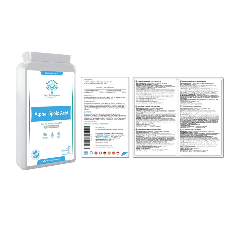 Alpha Lipoic Acid 300mg, 120 Capsules, Dual ALA (both R-ALA and S-ALA), Made in the UK. - NewNest Australia