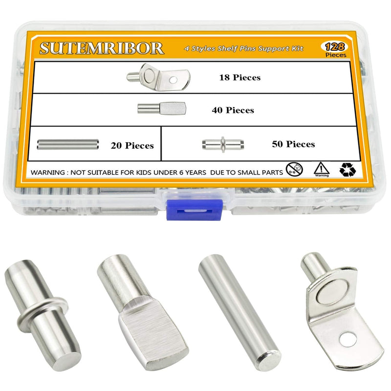 Sutemribor 128PCS Nickel Plated Shelf Bracket Pegs Cabinet Furniture Shelf Pins Support, 4 Styles - NewNest Australia