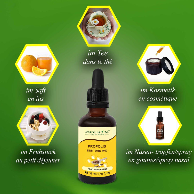 Propolis tincture 40% - 50 ml - Pure high-dose propolis drops - 100% natural - Propolis extract - Practical pipette - Easy dosage - NatimaVita 50.00 ml (pack of 1) - NewNest Australia