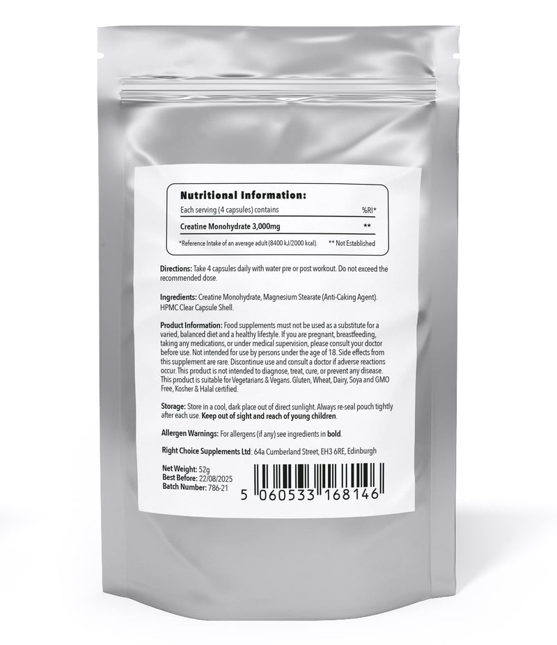 Creatine 3000mg (per serving) - 60 Micronised Creatine Monohydrate 750mg capsules to Boost Muscle Recovery, Growth, Mass, Bulk & Strength - Boost Energy & Performance - Not Tablets or Powder - UK Made - NewNest Australia