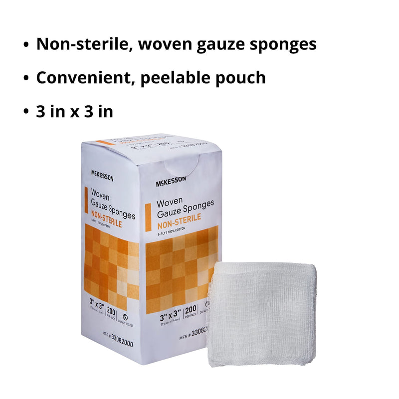 McKesson Woven Gauze Sponges, Non-Sterile, 8-Ply, 100% Cotton, 3 in x 3 in, 200 Per Pack, 1 Pack 3 X 3 Inch ( 200 Count ) - NewNest Australia