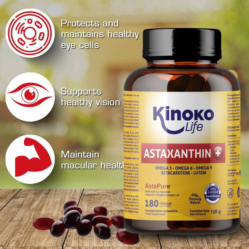ASTAXANTHIN PLUS 4mg | 180 capsules (soft gel) | With lutein, omega 369 and beta-carotene | 100% Natural | ASTAPURE® quality | Fat soluble | Natural antioxidant | Gluten free | Non-GMO - NewNest Australia