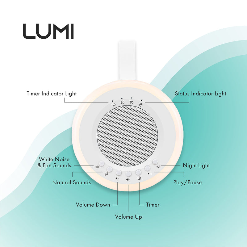 LUMI | Portable White Noise Machine | White Noise Machine Baby | Baby Sleep Aid | 16 Sounds | 3 Light Levels | Sleep Aid for Adults, Kids & Babies | Rechargeable - NewNest Australia