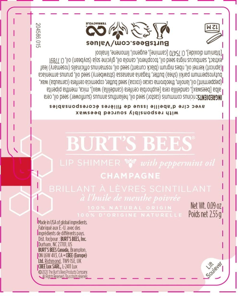 Burt's Bees 100% Natural Moisturizing Lip Shimmer, Champagne - 1 Tube - NewNest Australia