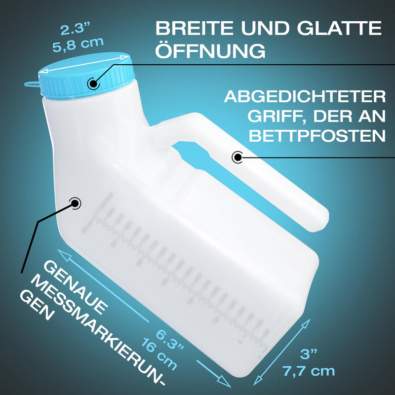 Urine Bottles For Men With Glow-In-The-Dark Lid (Pack Of 2) - 1000Ml Men'S Bed Bottle Made Of Thick Plastic With Screw Cap - Leak-Proof Urinary Chamber - Portable Urine Bottles For Men - NewNest Australia
