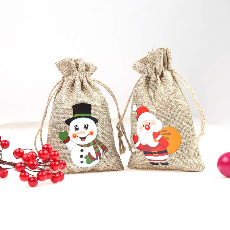 CCINEE 36pc Christmas Linen Bags with Drawstrings Christmas Burlap Goody Gift Bags with Double Jute Drawstrings, 4 designs Snowman, Santa Claus, Penguin and Elk 36 pcs - NewNest Australia