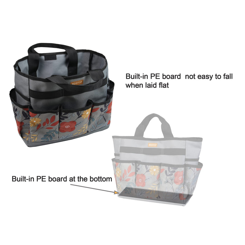 MDSTOP Garden Tool Bag, Garden Tool Kit Holder Home Organizer Storage Carrier, Oxford Garden Hand Tool Storage Tote Organizer with Handle and 8 Roomy Pockets, Floral Gardening Gift, Tools Not Included Grey - NewNest Australia