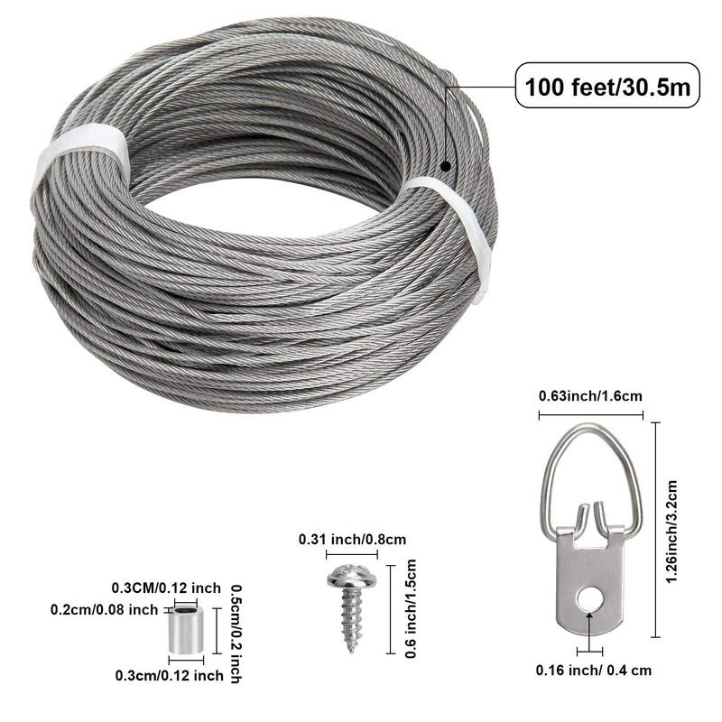 Picture Hanging Kit - 100 Feet Stainless Steel Hanging Wire, 60 Pcs D Ring Picture Hangers with Screws and 60 Pcs Aluminum Crimping Loop Sleeve for Hanging Paintings Photos - NewNest Australia