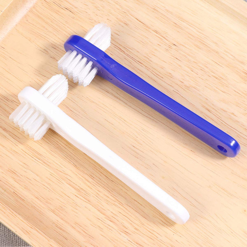 SUPVOX 2PCS false teeth brushes two-side t-shape denture toothbrush (white+blue) - NewNest Australia