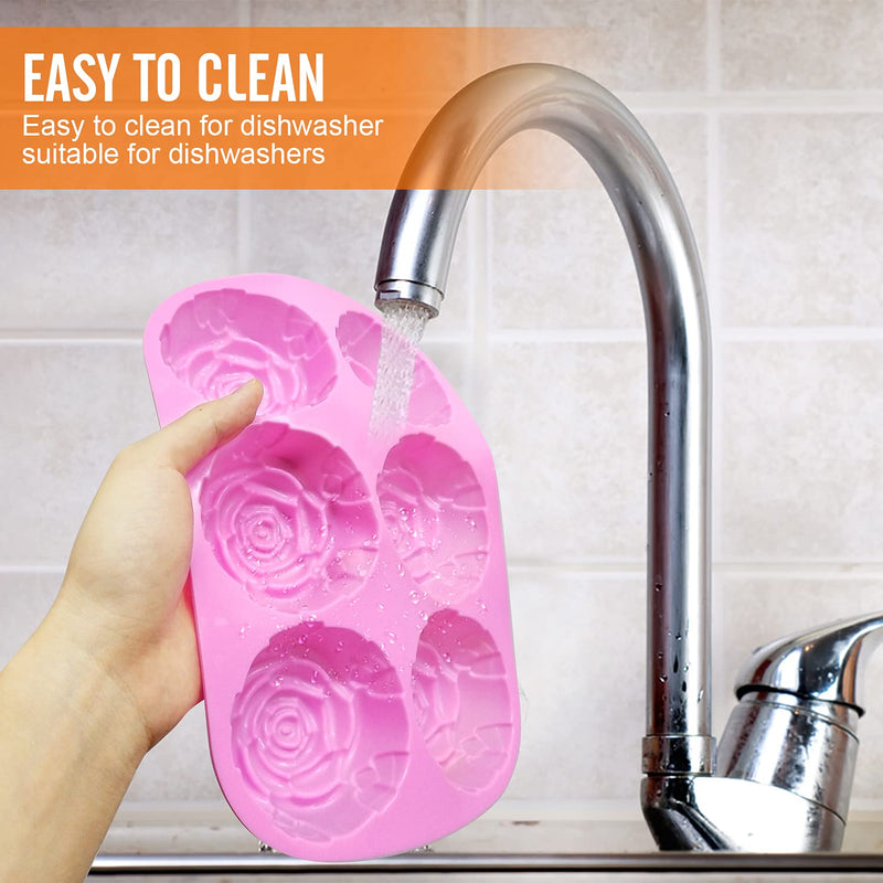 Walfos Silicone Rose Mold - 2 Pcs Large Rose Flower Soap Mold, Food Grade Silicone and BPA Free, Perfect for Soap, Mousse, Cake, Jelly, Chocolate, Dishwasher Safe 2 Pcs, Pink Flower Shape - NewNest Australia