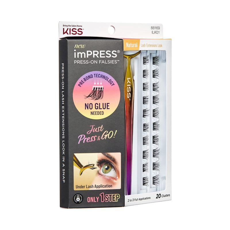 KISS imPRESS Press-On Falsies Eyelash Clusters Kit, Natural, Black, Fuss Free, Invisible Band, Natural, 24 Hours, No Damage, No Sticky Residue, Gorgeous, Flawless, Quick & Easy | 20 Clusters - NewNest Australia