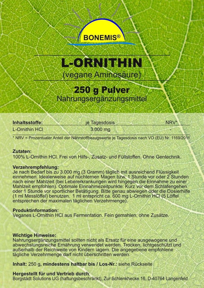 L-ornithine (amino acid), vegan, highly pure premium quality without additives, 250 g in a bag, Bonemis® 1 - NewNest Australia