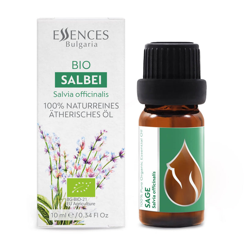 Essences Bulgaria Organic Sage Essential Oil 10 Ml | Salvia Officinalis | 100% Natural | Undiluted | Organic Certified | Top Quality From Family Business | No Genetic Engineering | Vegan - NewNest Australia