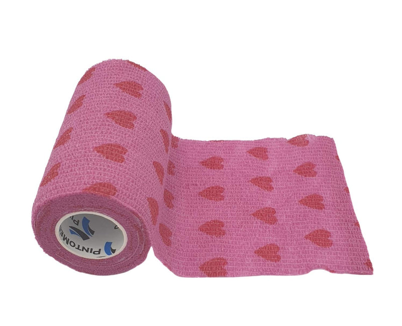 Pintomed Self-Adhesive Bandage, Stretched - 6X Pink With Red Hearts Bandage Rolls - 10 Cm X 4.5 M Adhesive Bandage Bandage; Fixing Bandage Health Plaster Sport Tape Stuk For Wrist, Leg, Arm, Vet Wrap - NewNest Australia